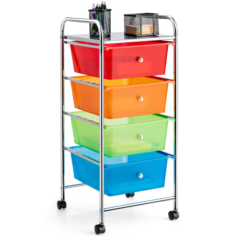 Mobile Trolley Storage Unit - 4 Drawer Cart on Wheels, Removable Plastic Bins in Black - Ideal Solution for Portable Organization Needs