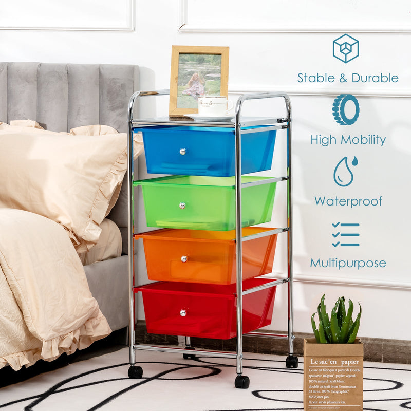 Mobile Trolley Storage Unit - 4 Drawer Cart on Wheels, Removable Plastic Bins in Black - Ideal Solution for Portable Organization Needs