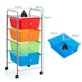 Mobile Trolley Storage Unit - 4 Drawer Cart on Wheels, Removable Plastic Bins in Black - Ideal Solution for Portable Organization Needs
