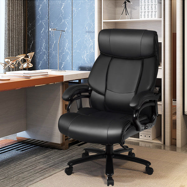 PU Leather & Thick Foam Cushion Massage Office Chair - Comfortable Workstation Furniture in Black - Perfect for Office Employees Seeking Comfort & Relaxation