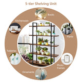 Industrial 5-Tier Bookshelf - Rustic Brown with Anti-Toppling Device - Ideal for Safe Storage and Home Decor
