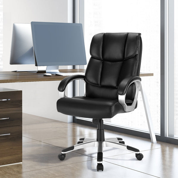 Height Adjustable, Leather Upholstered Office Chair with Rocking Backrest - Perfect for Comfortable Long-Hour Office Work