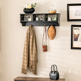 Floating Storage Shelf 31-Inch - Open Compartments and Hanging Hooks in White - Ideal for Organizing Home and Office Space