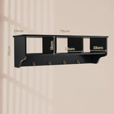 Floating Storage Shelf 31-Inch - Open Compartments and Hanging Hooks in White - Ideal for Organizing Home and Office Space