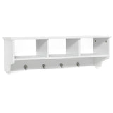 Floating Storage Shelf 31-Inch - Open Compartments and Hanging Hooks in White - Ideal for Organizing Home and Office Space