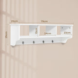 Floating Storage Shelf 31-Inch - Open Compartments and Hanging Hooks in White - Ideal for Organizing Home and Office Space