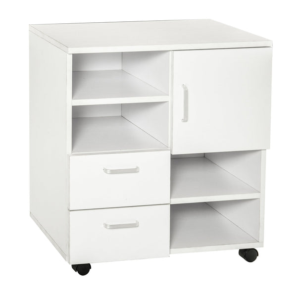 Mobile Storage Cabinet Sideboard - Cupboard with 4 Shelves, Drawers, and Lockable Wheels - Space-Saving Organizer for Home or Office