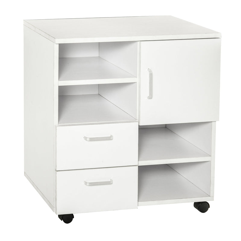 Mobile Storage Cabinet Sideboard - Cupboard with 4 Shelves, Drawers, and Lockable Wheels - Space-Saving Organizer for Home or Office