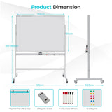 Mobile Magnetic Whiteboard - Double-Sized, Easily Movable with 4 Lockable Wheels - Ideal for Presentations, Lessons, and Office Use