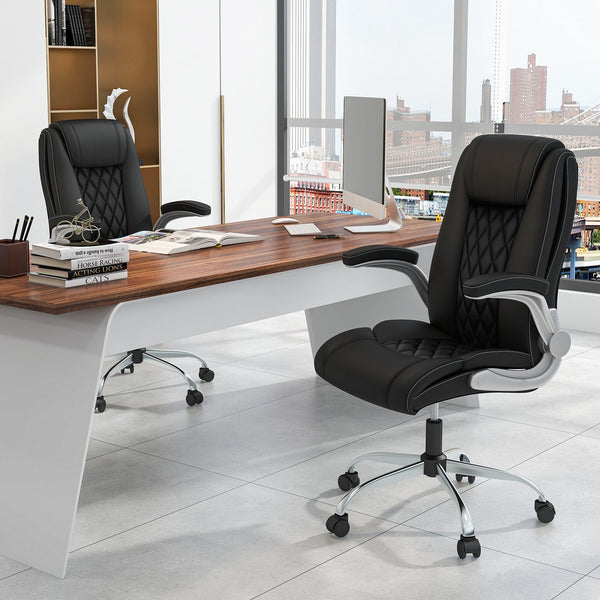 Height Adjustable PU Leather Office Chair with 6-level Headrest-
