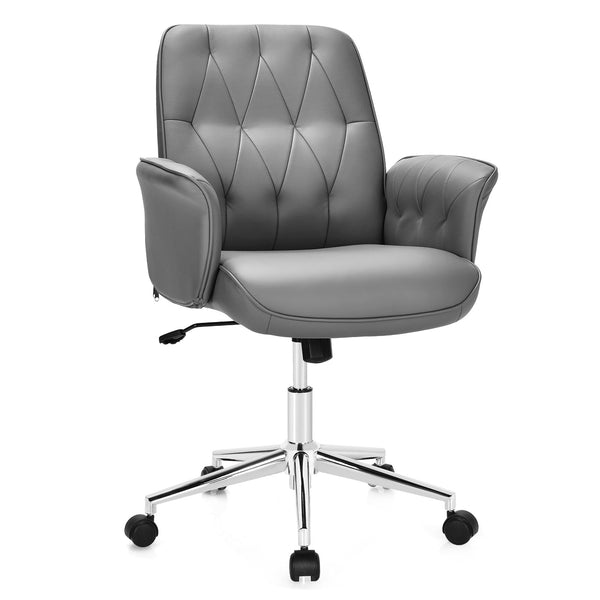 Swivel PU Leather Office Chair - Adjustable and Rocking Function in Grey - Ideal for Home or Office Use