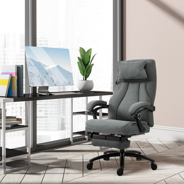 Ergonomic Executive Office Chair with 2-Point Removable Vibration Massage Pillow - USB-Powered Adjustable Height & 360° Swivel, Grey - Ideal for Stress Relief and Comfort in the Workplace
