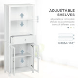 Pantry Storage Unit with Tempered Glass Doors - Kitchen Cupboard with Drawer, Open Shelf & Adjustable Shelves | 181.5 cm Tall in White - Ideal for Organizing Kitchenware & Food Essentials