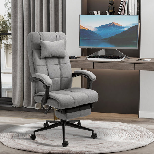 Ergonomic Office Chair with Footrest - Armrests, Lumbar Support & Adjustable Headrest in Light Grey - Comfort Seating for Long Work Hours