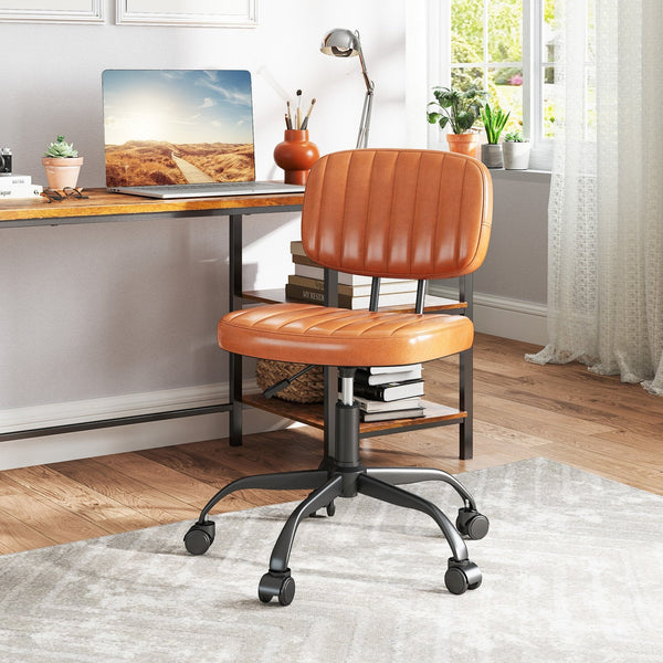 Home Office Small Armless Desk Chair with Wheels and Lumbar Support-