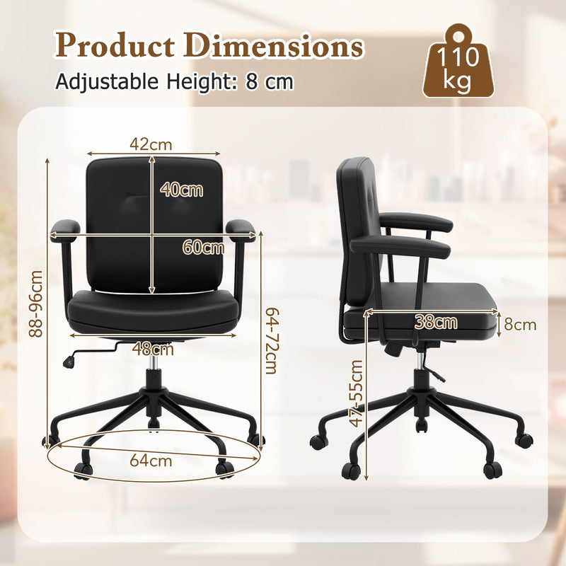 Home Office Small Desk Chair with Adjustable Height Wheels-
