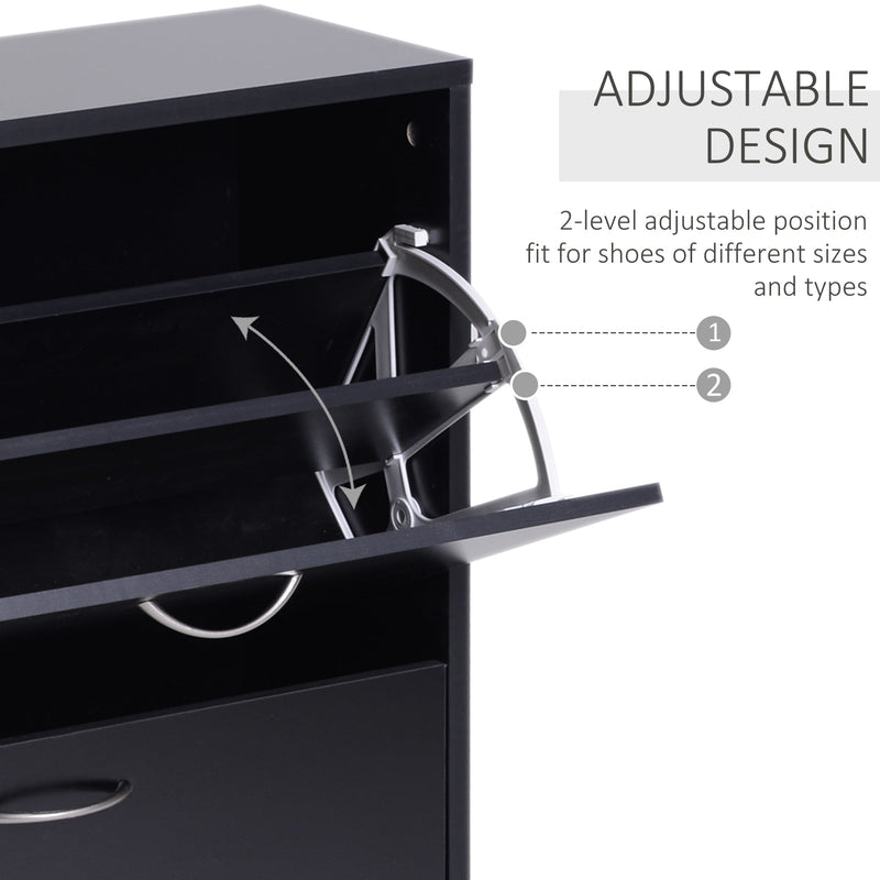 2-Tier Wood Shoe Cabinet with Tipping Bucket - Modern Hallway Storage Organizer, Drawer & Adjustable Shelf, Large Capacity - Ideal for Entryway Clutter Management