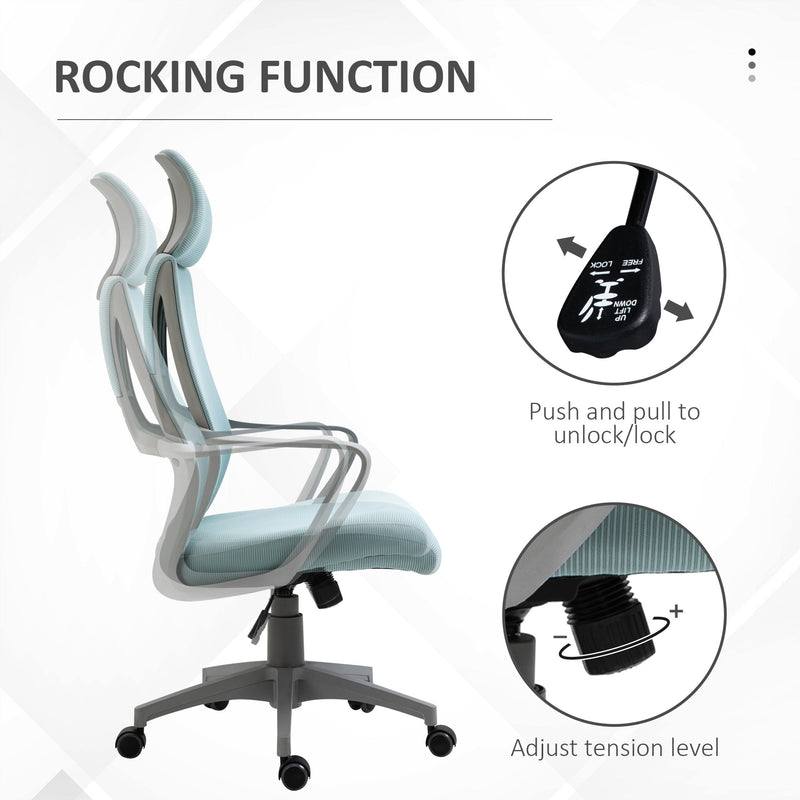 Ergonomic Mesh Office Chair with Wheels - High Back and Adjustable Height - Ideal for Home Office Comfort in Blue
