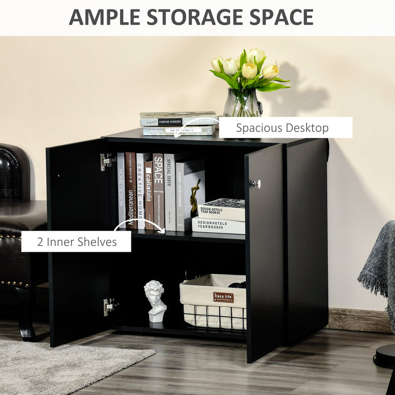Wooden Storage Cabinet with 2 Shelves - Freestanding Sideboard and Kitchen Cupboard - Versatile Black Bookcase for Organizing Home Essentials