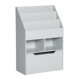 Children's Multipurpose Bookshelf with Drawer - Mobile Toy Storage Organizer and Bookcase for Kids - Ideal for Bedroom or Playroom in Stylish Grey