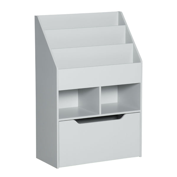 Children's Multipurpose Bookshelf with Drawer - Mobile Toy Storage Organizer and Bookcase for Kids - Ideal for Bedroom or Playroom in Stylish Grey