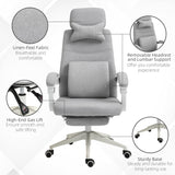 Adjustable Swivel Home Office Chair with Manual Footrest - Ergonomic Recliner Seat with Padding, Armrests, and 2 Pillows in Modern Grey - Ideal for Comfortable Working and Relaxation