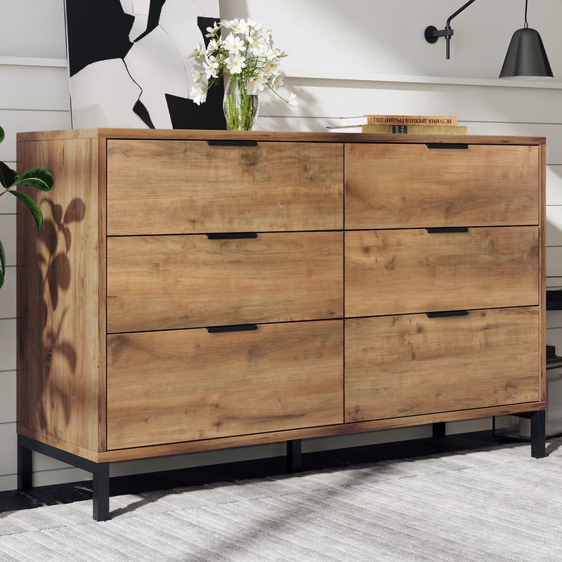 6-Drawer Sideboard Cabinet in Dark Oak - Sturdy Metal Handles, Modern Storage Organizer for Home - Ideal for Living Room and Bedroom Organization