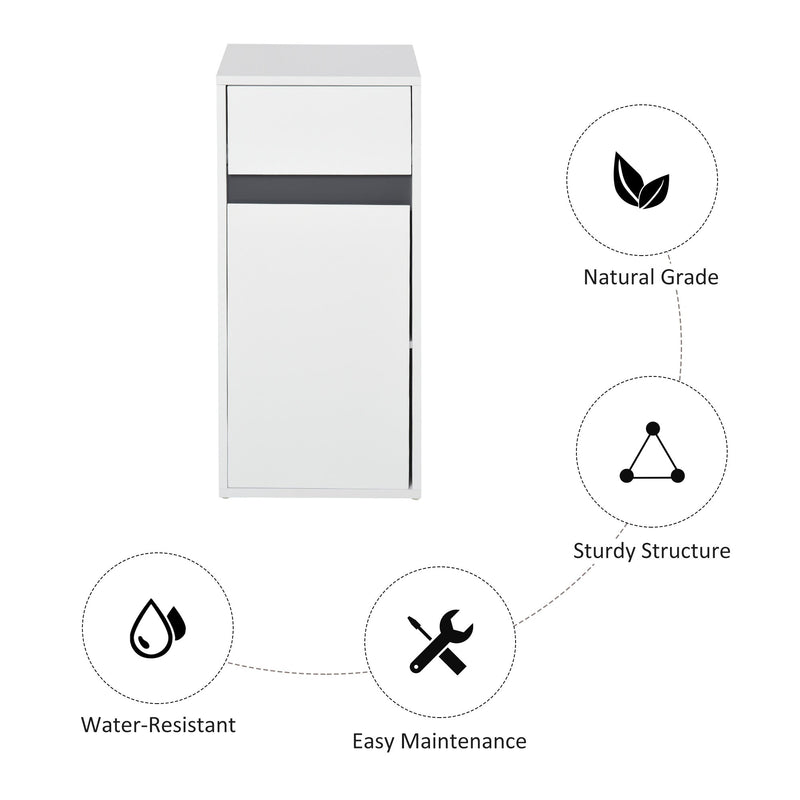 Minimalistic Bathroom Storage Solution - Freestanding Cabinet with Drawer, Cupboard & Adjustable Shelf - Sleek Organizer for Space Optimization in White