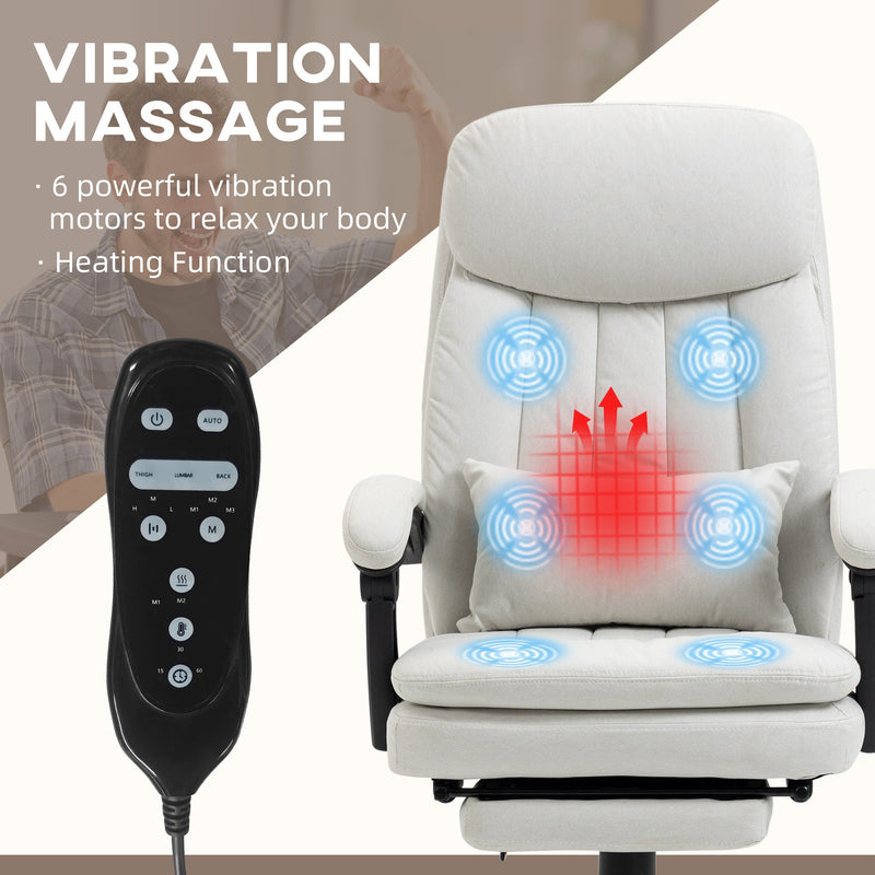 Ergonomic Heated Massage Office Chair with Footrest - Microfiber Reclining Computer Chair with Lumbar Support, Adjustable Armrests, Cream White - Comfort for Long Working Hours