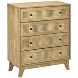 4-Drawer Rattan Storage Cabinet - Wooden Finish, Bedroom & Living Room Organizer, 80x35x95cm - Stylish Decluttering Solution