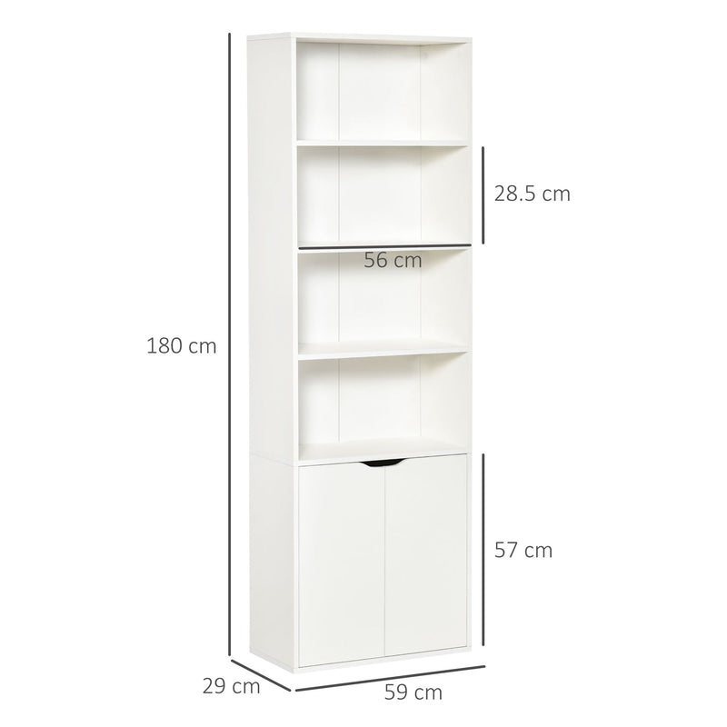 Modern White 2-Door Tall Bookcase with 4 Shelves - Contemporary Storage Cupboard and Display Unit for Living Room, Study, and Bedroom - Ideal Organizational Furniture for Home or Office