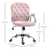 Ergonomic 360° Swivel Office Chair - Diamante Tufted Velour with Padded Base & 5 Castor Wheels in Pink - Perfect for Home Office Comfort & Style