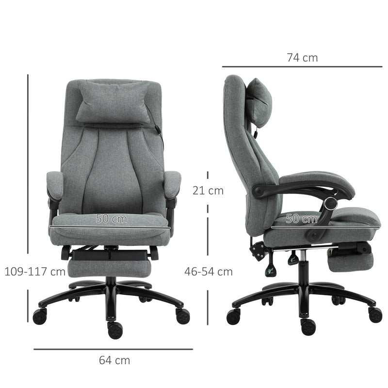 Ergonomic Executive Office Chair with 2-Point Removable Vibration Massage Pillow - USB-Powered Adjustable Height & 360° Swivel, Grey - Ideal for Stress Relief and Comfort in the Workplace