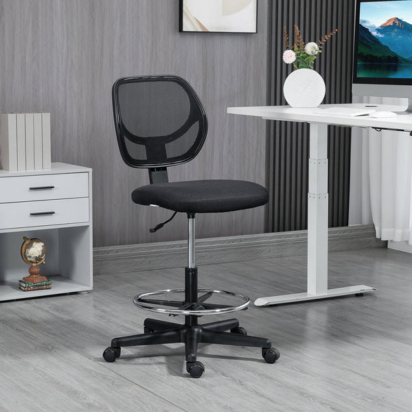 Ergonomic Mesh Office Chair with Adjustable Height and Footrest - Durable Standing Desk Chair in Black - Ideal for Extended Desk Work and Comfort