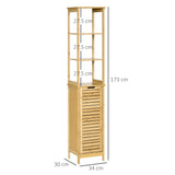 Bathroom Tallboy Storage Unit - Slim Freestanding Organizer with 3 Shelves and Cupboard - Space-Saving Solutions for Toiletries and Linens