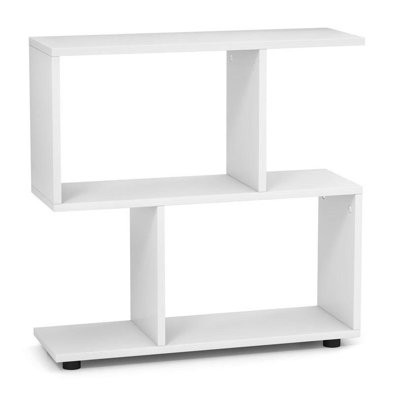Irregular 2-Tier Storage Shelf - Wood Shelving Units with 4 Compartments in Black - Ideal Space Solution for Any Room