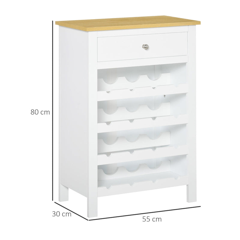 16-Bottle Capacity Modern Wine Cabinet - Kitchen Sideboard with Storage Drawer and Rack - Ideal for Dining Room and Home Bar Organization in White