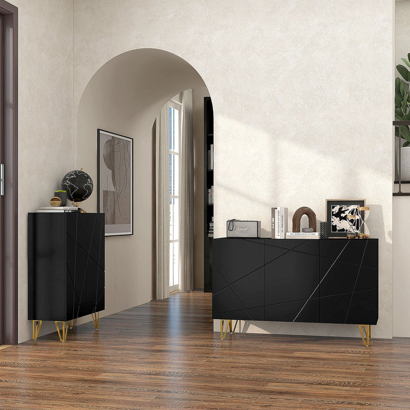 Modern Luxe High Gloss Sideboard - Stylish Storage Cabinet with Sleek Hairpin Legs in White - Elegant Organizational Solution for Contemporary Homes