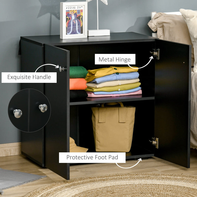 Wooden Storage Cabinet with 2 Shelves - Freestanding Sideboard and Kitchen Cupboard - Versatile Black Bookcase for Organizing Home Essentials