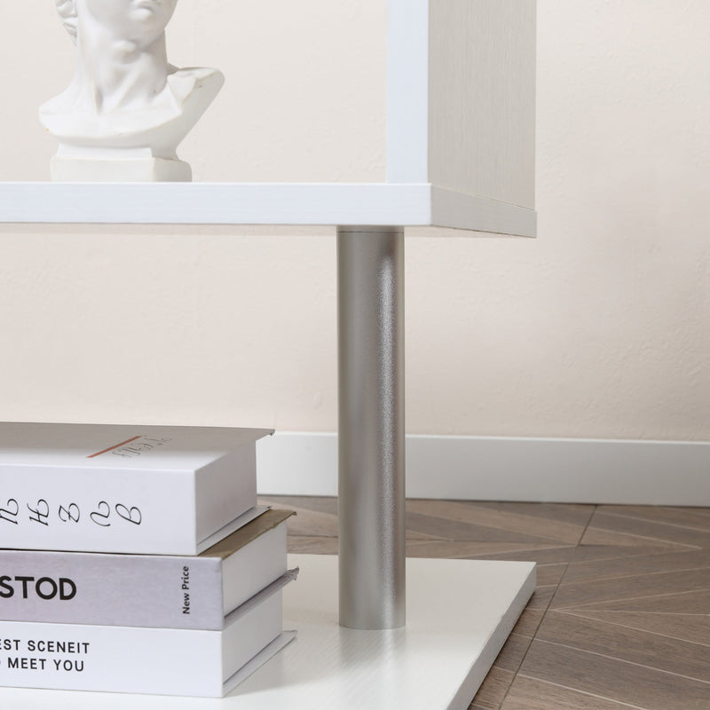 2-Tier Wooden S-Shaped Coffee Table - Cube Storage and Display Shelving Organizer, White - Ideal for Living Room, Office, and Bookcase End Desk Stand
