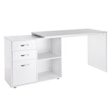 L-Shaped Computer Desk with Drawers and File Cabinet - Spacious Workstation with Storage Shelves for Home Office - Sleek White Design Suitable for Professionals and Students