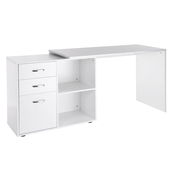 L-Shaped Computer Desk with Drawers and File Cabinet - Spacious Workstation with Storage Shelves for Home Office - Sleek White Design Suitable for Professionals and Students