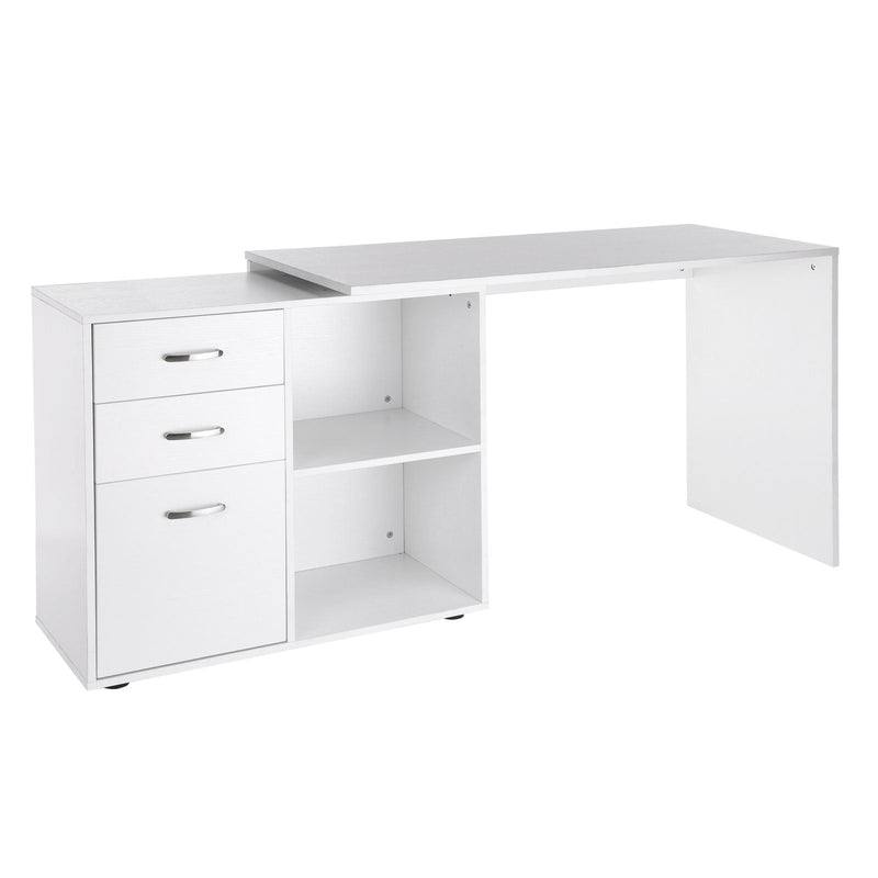 L-Shaped Computer Desk with Drawers and File Cabinet - Spacious Workstation with Storage Shelves for Home Office - Sleek White Design Suitable for Professionals and Students