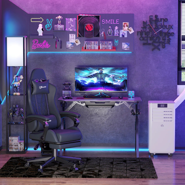 Ergonomic Racing-Style Gaming Chair - Swivel Wheels, Reclining Footrest, PU Leather - Comfortable Home Office Gamer Seating Solution