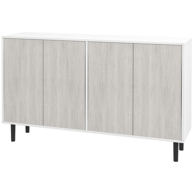 Adjustable Shelved Kitchen Sideboard - 4-Door Living Room Storage Cabinet with Pine Legs - Elegant White Organizer for Home Spaces