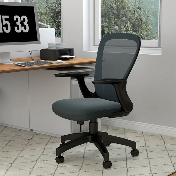 Ergonomic Mesh Office Chair with Flip-Up Armrests - Lumbar Support and Swivel Wheels for Comfortable Seating - Ideal for Home and Office Use
