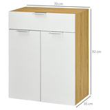 High Gloss White & Natural Sideboard - Sleek Storage Cabinet with Drawer, Door, and Adjustable Shelves - Ideal for Organizing Essentials in Style