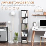 5-Tier Modern Bookcase - Freestanding Storage Shelving Unit, Dark Grey Finish - Ideal for Living Room, Home Office or Study Organization
