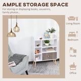 Modern Freestanding Bookcase with 6-Tier Shelves and Cabinet - Chic White Display Storage with Wooden Legs - Ideal for Home Office and Decor Organization
