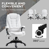 Heated Massage Recliner Chair with Linen Fabric - 6-Point Vibrating Office Chair with Swivel Casters - Comfort for Home and Office Use, Cream White